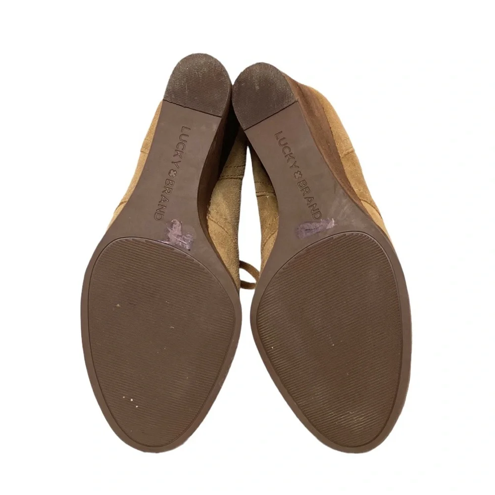 Lucky Brand Tan Leather Lace-Up Wedge Ankle Booties 8.5